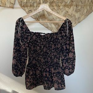 Francescas Black Floral Smocked Top